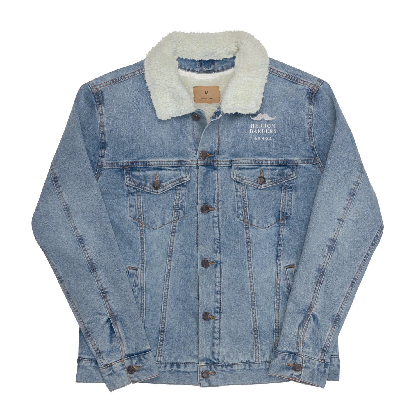 Herron Barber Logo Unisex Denim Sherpa Jacket